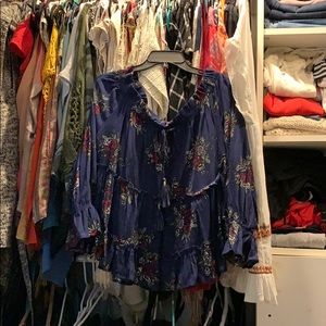 Boho off the shoulder floral flowing blouse